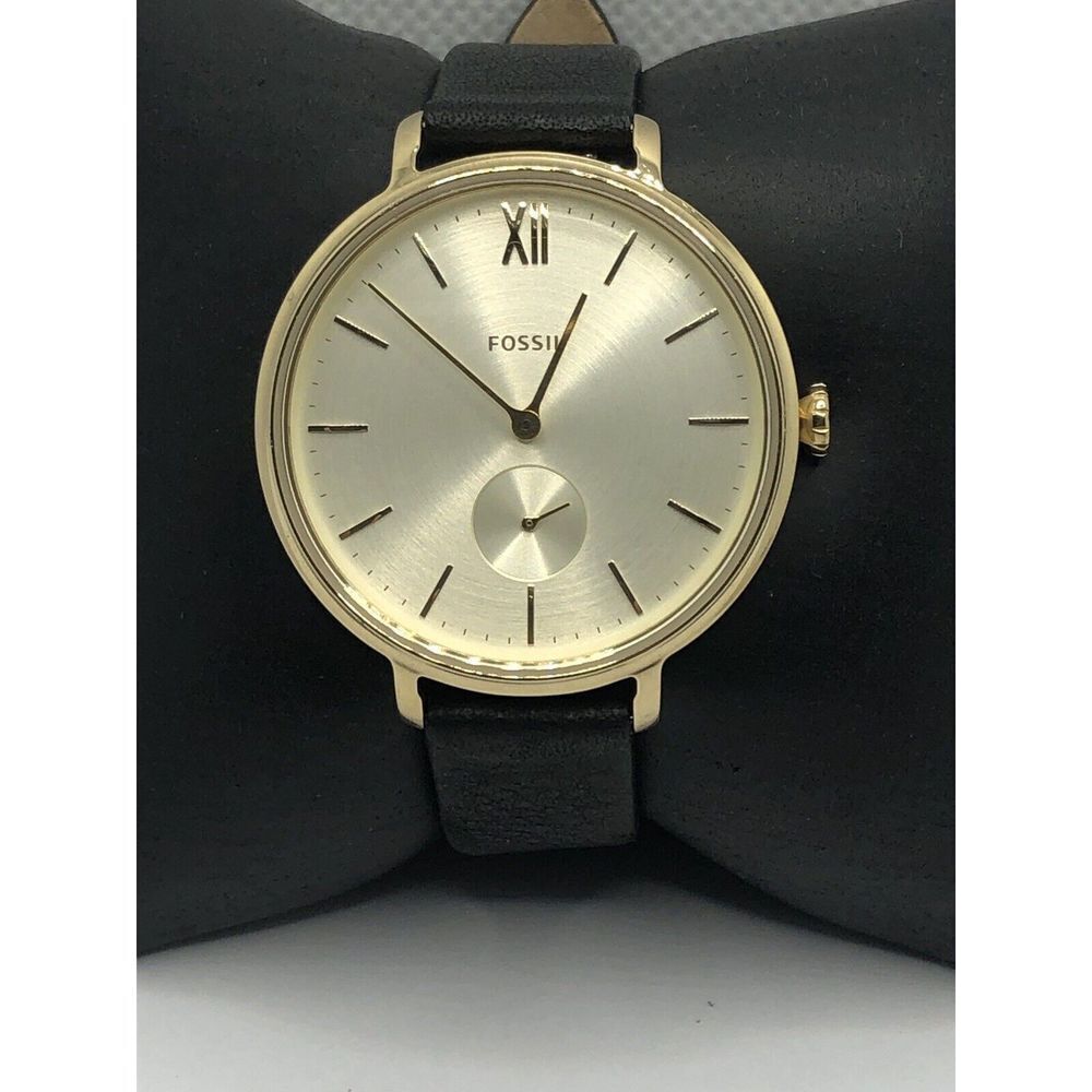 Fossil ES4667 Women's Black Leather Analog Gold Dial Quartz Genuine Watch OP595